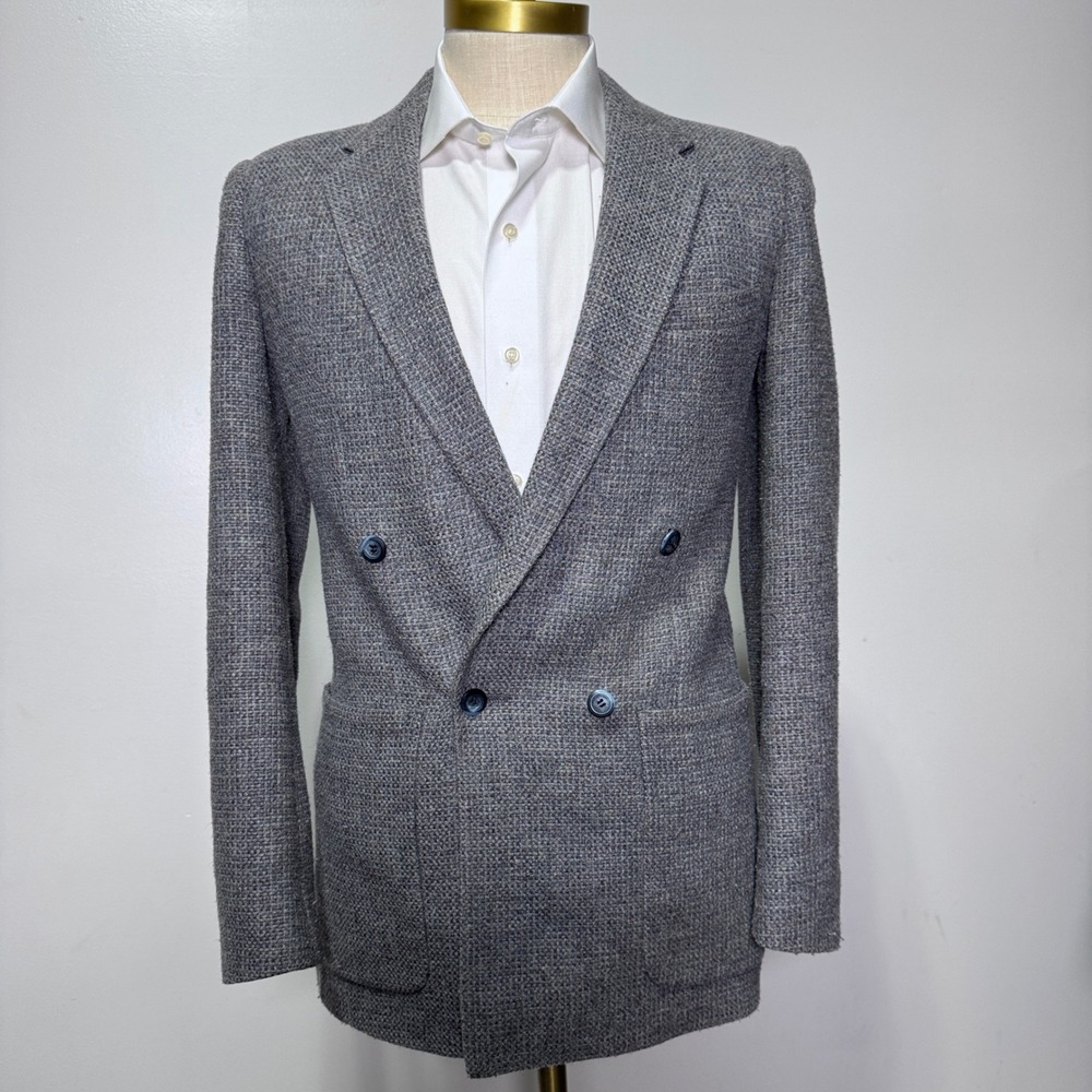 1970s Tailored Richman Vintage Gray Double Breasted Blazer‎ Textured Sport Coat